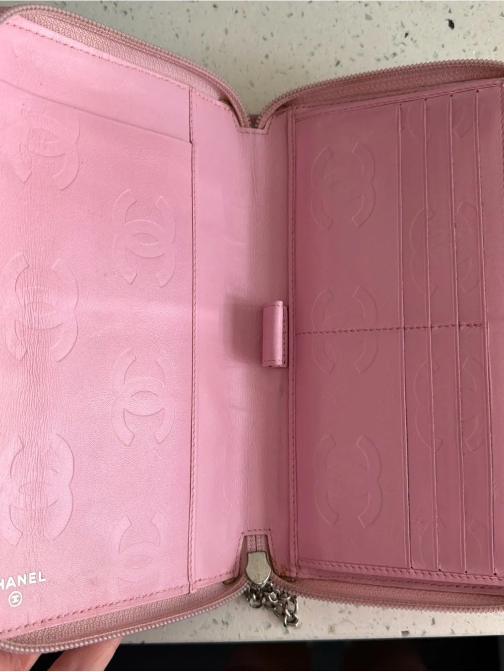 CHANEL Pink Quilted Calfskin Cambon Zip Organizer with Black CC Logo